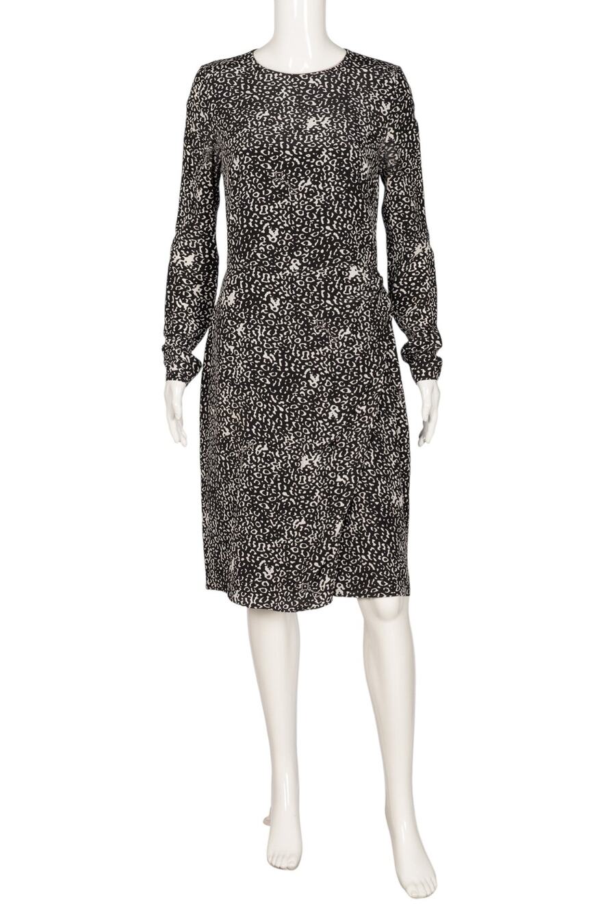 GIVENCHY Black and White Animal Print Silk Midi Dress Size M